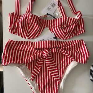 WeWoreWhat Red and White Striped Bikini Set size M